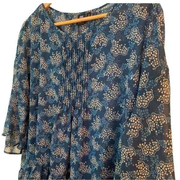 Anna Sui x Uniqlo Blue Green Pleated Floral Blouse Top - Picture 4 of 5